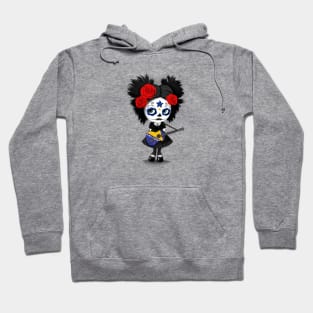 Sugar Skull Girl Playing Bosnian Flag Guitar Hoodie